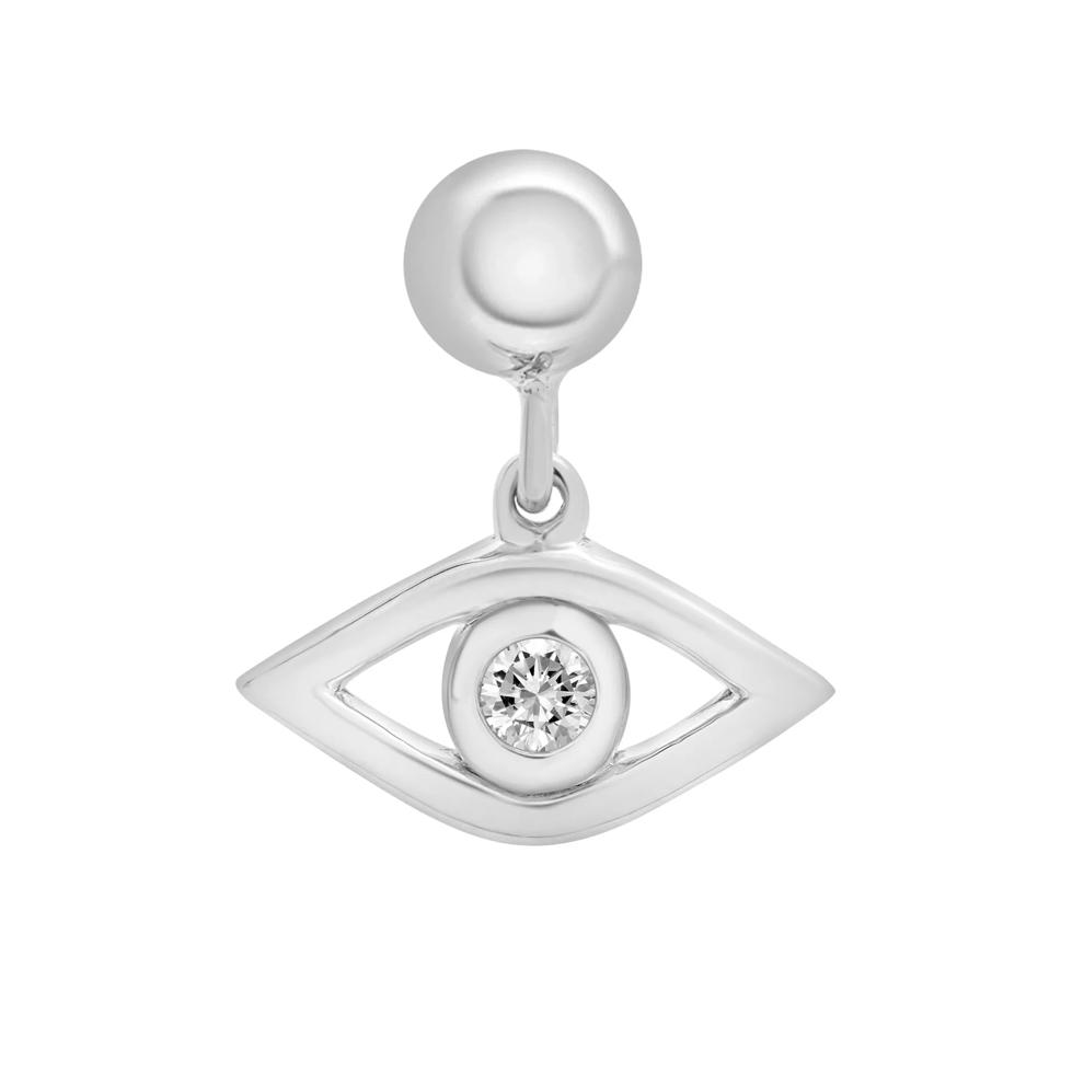 Lab-Created White Sapphire Evil Eye Bead Charm in Sterling Silver – Image 1 of 3