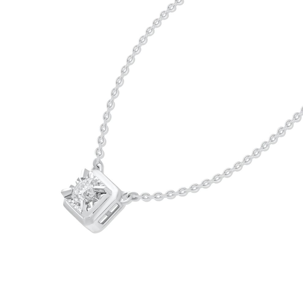 Diamond Illusion East-West Emerald-Shaped Pendant Necklace in 10K White Gold (1/4 ct. tw.) – Image 4 of 4