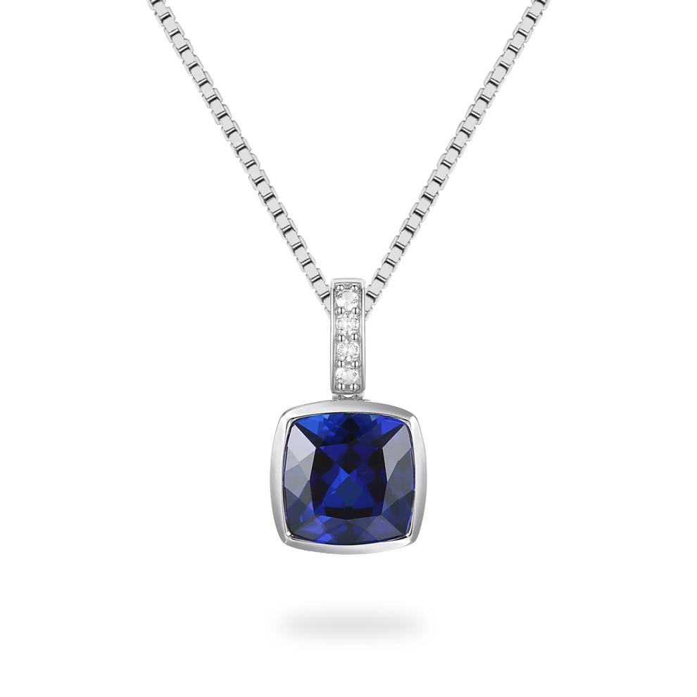 Lab-Created Blue Sapphire &amp; Lab-Created White Sapphire Pendant &amp; Hoop Earrings Boxed Set in Sterling Silver – Image 3 of 3