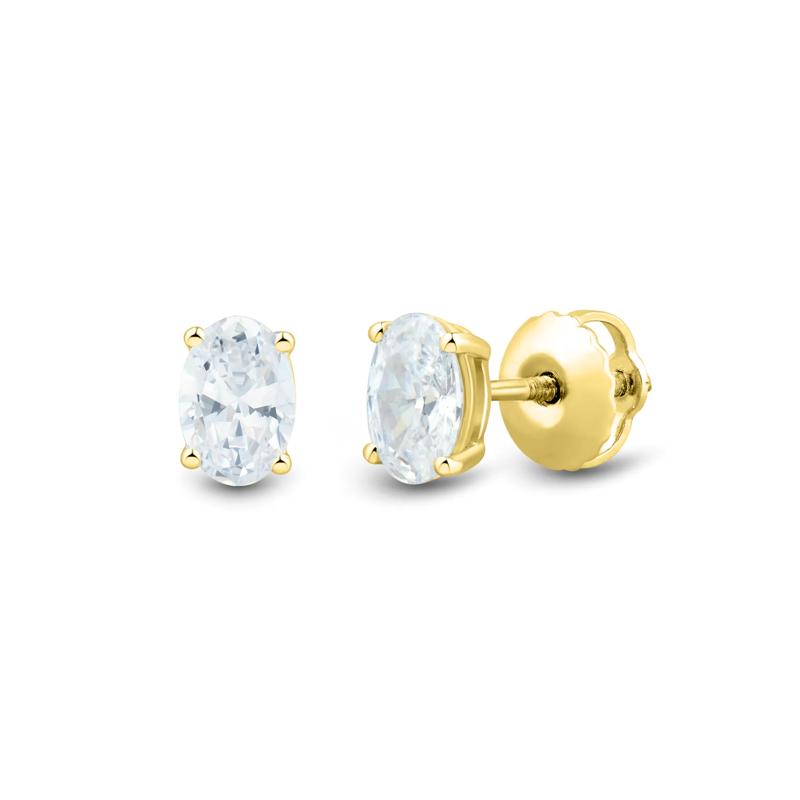 Lab Grown Diamond Oval Stud Earrings in 14K Yellow Gold &#40;1 ct. tw.&#41; – Image 1 of 3