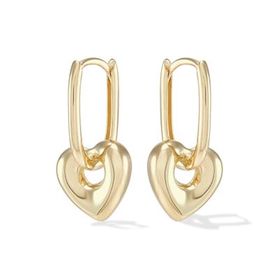 Heart Dangle Huggie Hoop Earrings in 14K Yellow Gold