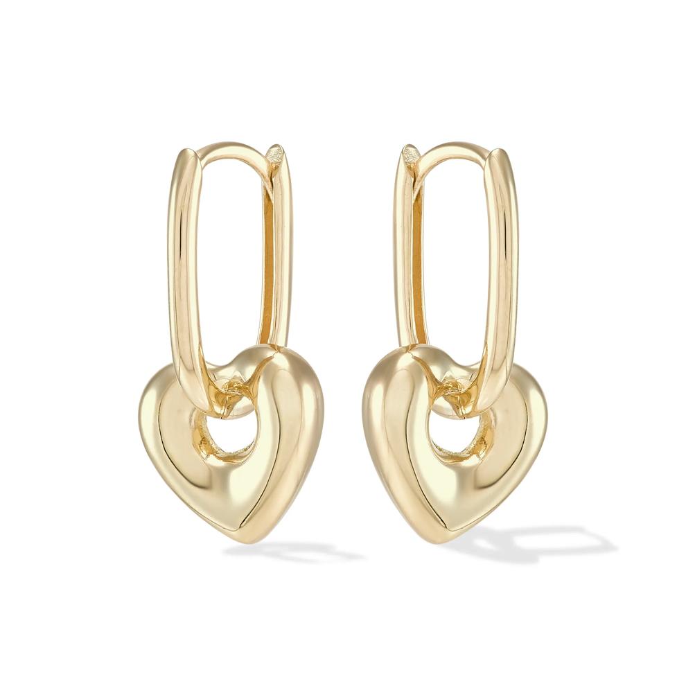 Heart Dangle Huggie Hoop Earrings in 14K Yellow Gold – Image 1 of 2
