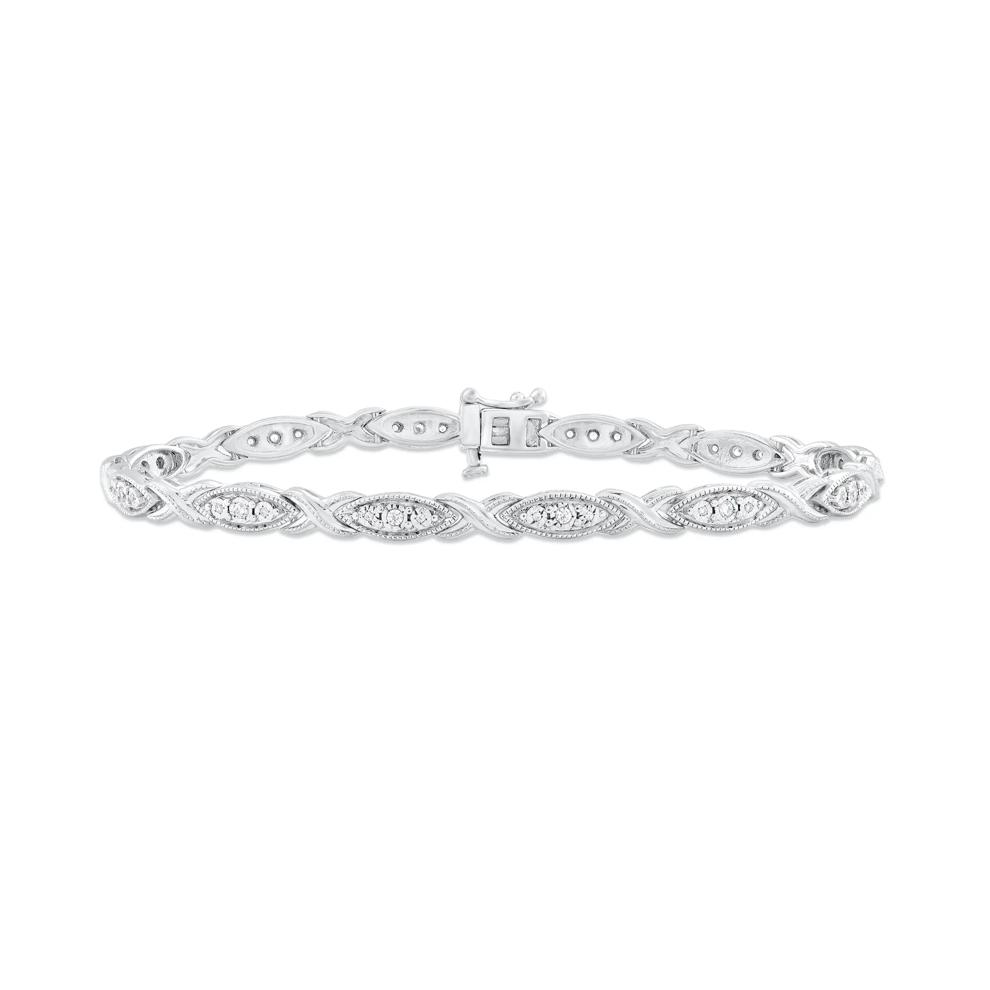 Diamond X Cross Bracelet in Sterling Silver, 7.5" (1/4 ct. tw.) – Image 1 of 1