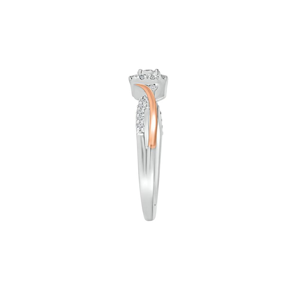 Halo Promise Ring with Diamond Twist Band in Sterling Silver &amp; 10K Rose Gold (1/5 ct. tw.) – Image 3 of 4