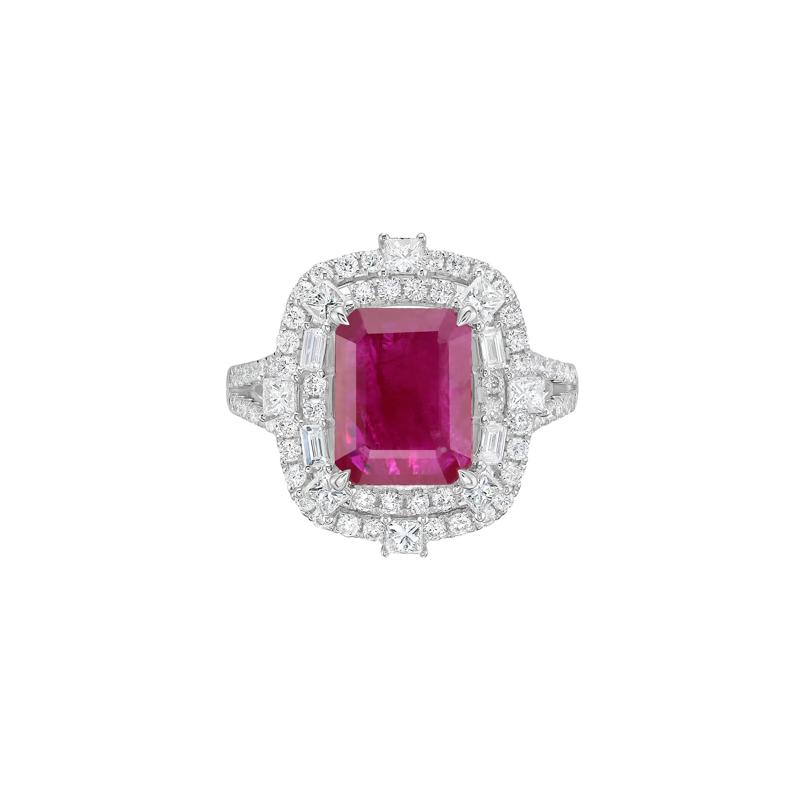 Ruby and Diamond Double Halo Ring in 14K White Gold &#40;1 ct. tw.&#41; – Image 1 of 5