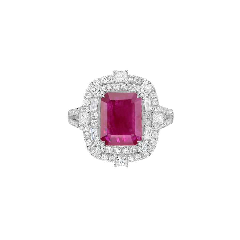 Ruby and Diamond Double Halo Ring in 14K White Gold (1 ct. tw.) – Image 1 of 5