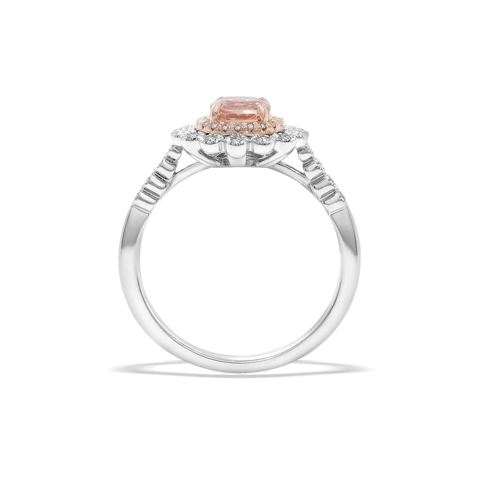 Round Morganite &amp; Diamond Halo Ring in 10K White &amp; Rose Gold (1/4 ct. tw.) – Image 3 of 4
