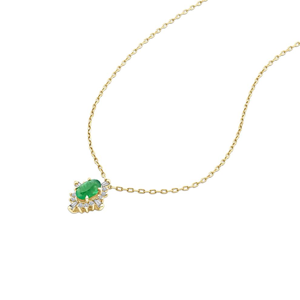 Emerald &amp; Diamond Starburst Halo Pendant Necklace in 10K Yellow Gold (1/8 ct. tw.) – Image 4 of 4