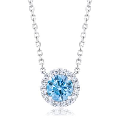 Lab Grown Diamond Fancy Blue Halo Pendant in 14K White Gold (1 1/7 ct. tw.)