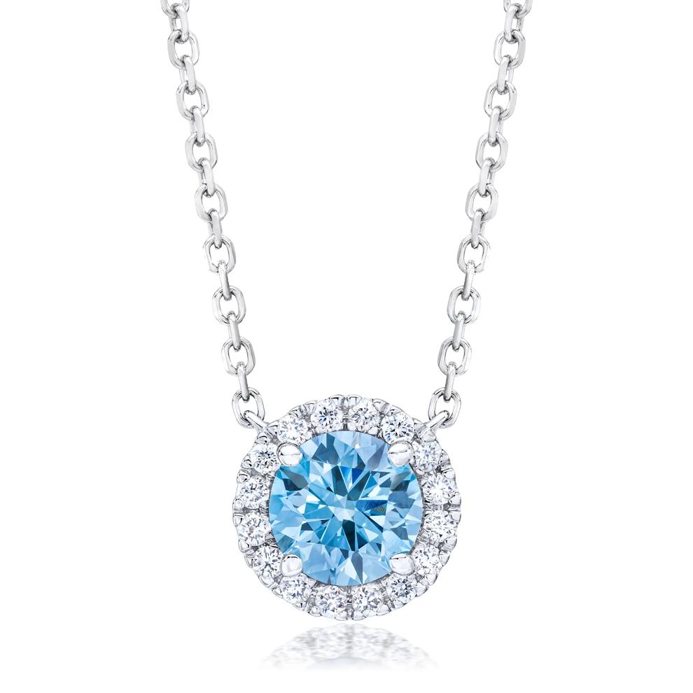 Lab Grown Diamond Fancy Blue Halo Pendant in 14K White Gold (1 1/7 ct. tw.) – Image 1 of 2