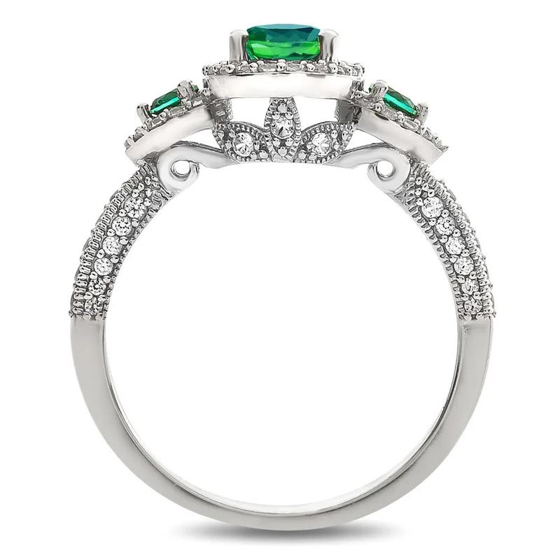 Emerald &amp; 1/2 ct. tw. Diamond Ring in 14K White Gold – Image 2 of 3