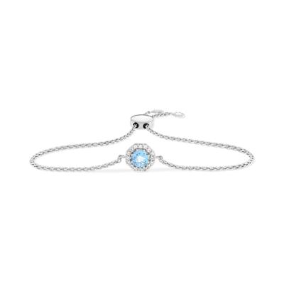 Blue Topaz & White Topaz Bolo Bracelet in Sterling Silver, 9.5"
