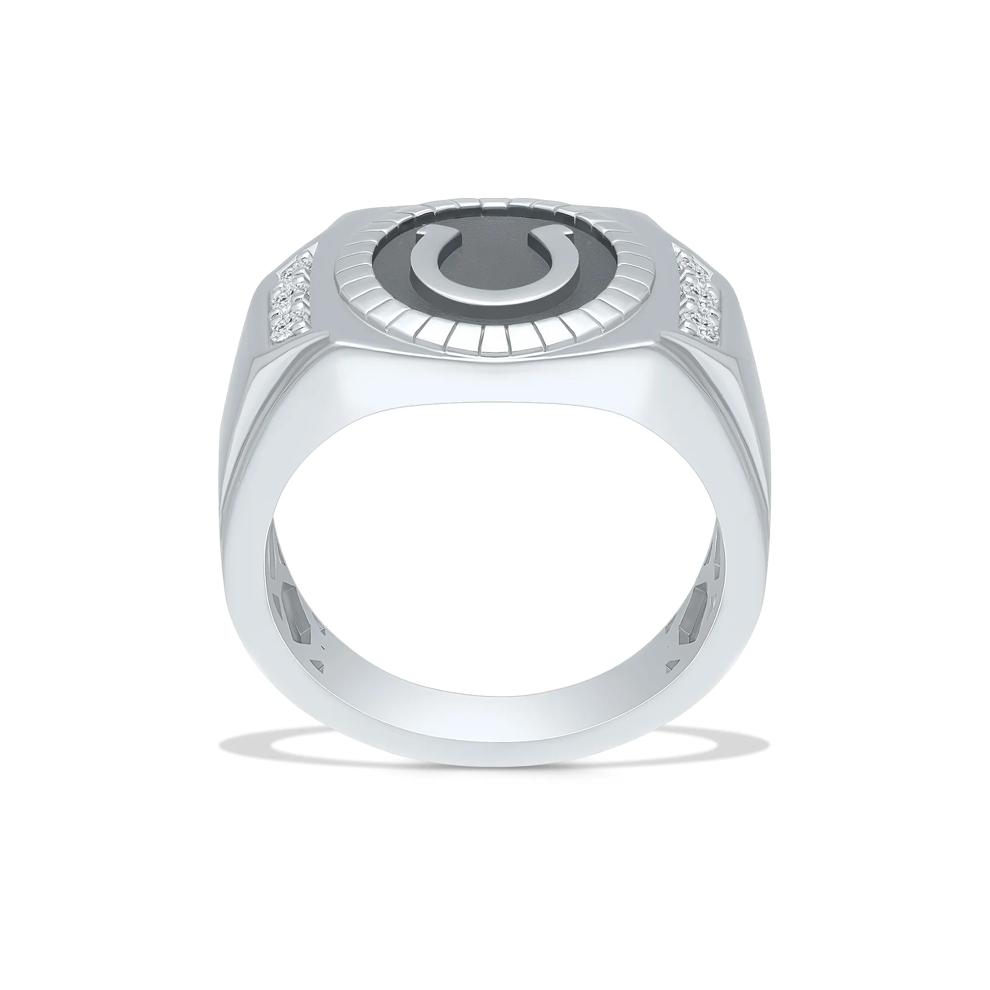 Men's Diamond Horseshoe Ring in Black Rhodium Sterling Silver (1/5 ct. tw.) – Image 2 of 4
