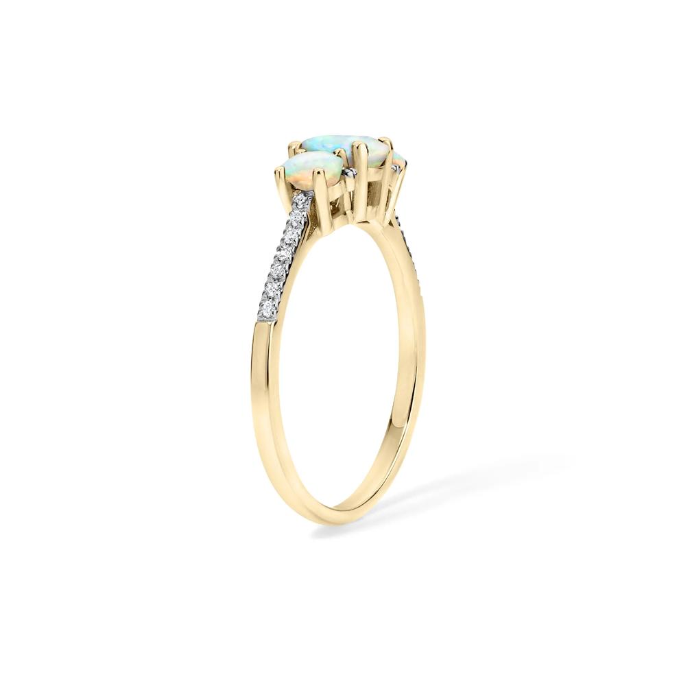 Opal &amp; Diamond Accent Oval Three-Stone Ring in 10K Yellow Gold – Image 3 of 4