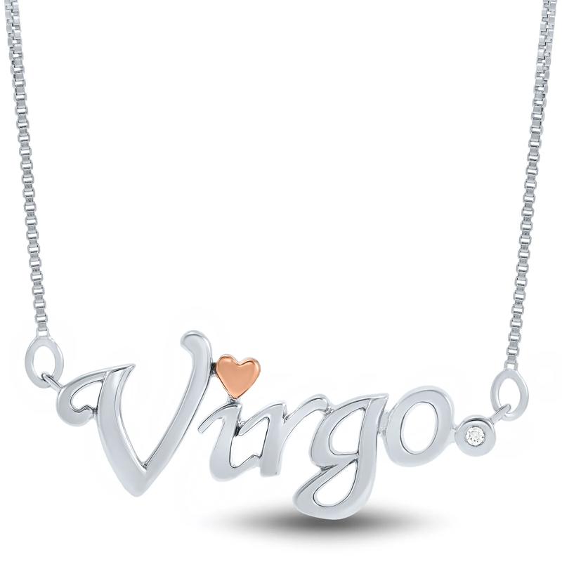 Diamond Accent Virgo Zodiac Pendant in Sterling Silver and 14K Rose Gold  – Image 1 of 3