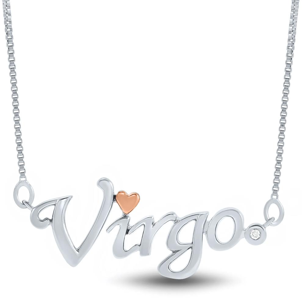 Diamond Accent Virgo Zodiac Pendant in Sterling Silver and 14K Rose Gold  – Image 1 of 3