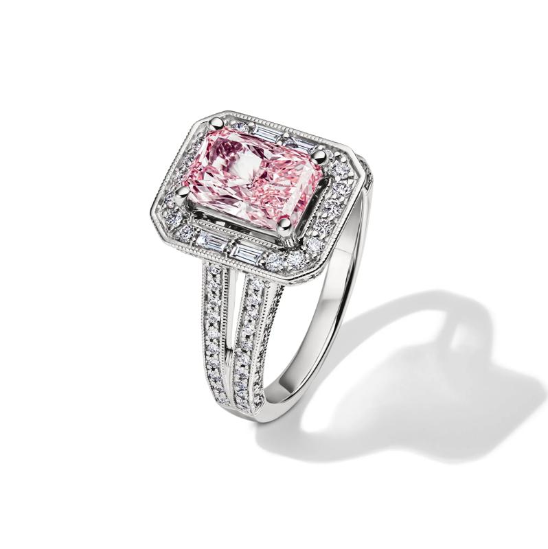 Rose Pink and White Lab Grown Diamond Ring in 14K White and Yellow Gold &#40;3 ct. tw.&#41; – Image 4 of 4