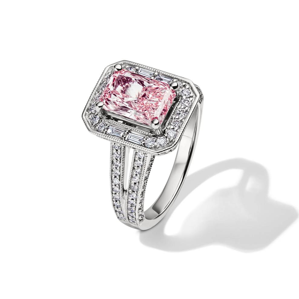 Rose Pink and White Lab Grown Diamond Ring in 14K White and Yellow Gold (3 ct. tw.) – Image 4 of 4