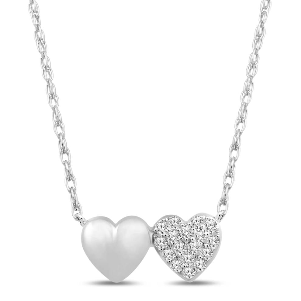 Diamond Double Heart Necklace in Sterling Silver (1/10 ct. tw.) – Image 1 of 3
