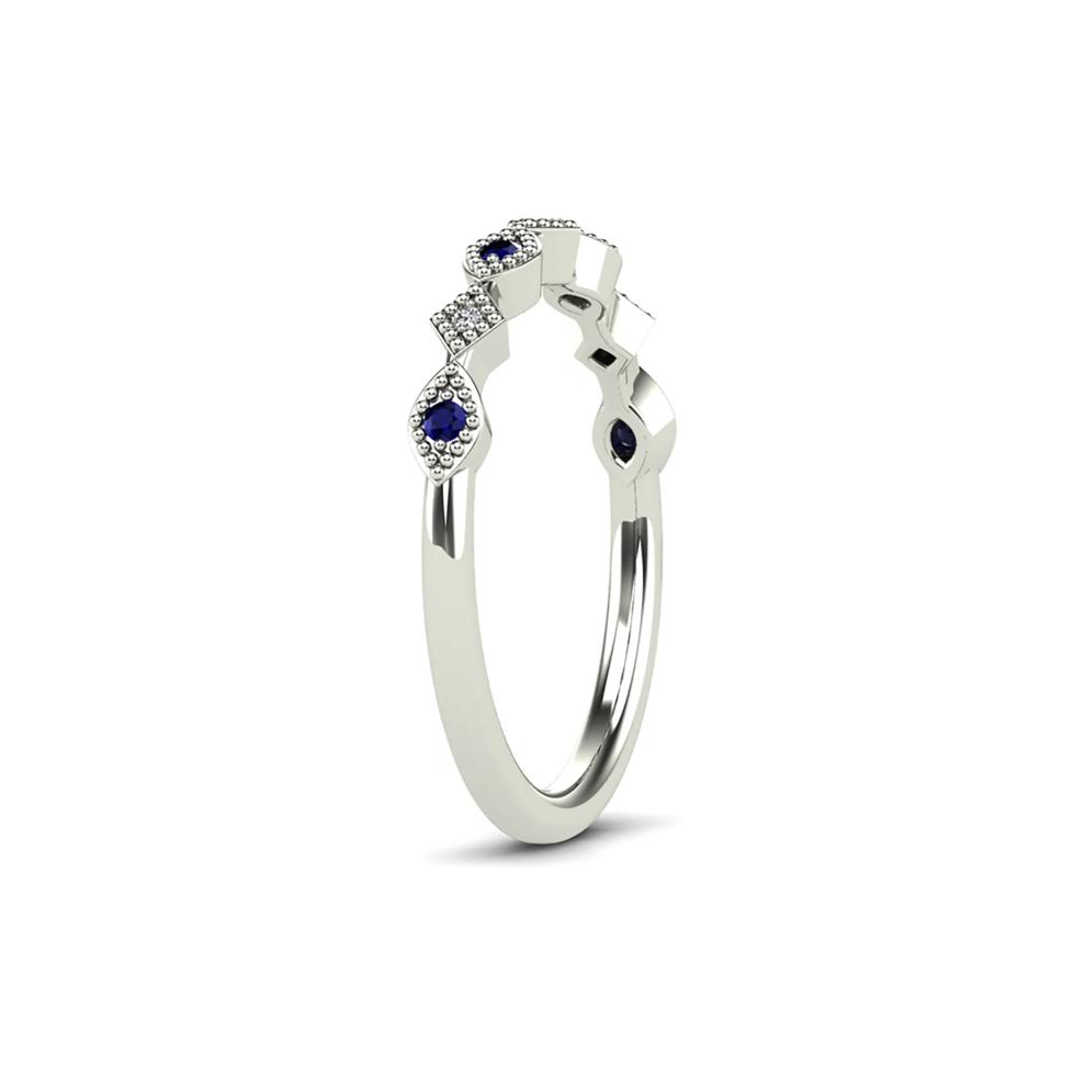 Blue Sapphire &amp; Diamond Accent Stack Band in 10K White Gold – Image 3 of 4