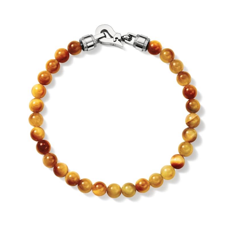 Men&#39;s Honey Tiger-Eye Bead Bracelet in Stainless Steel – Image 2 of 4