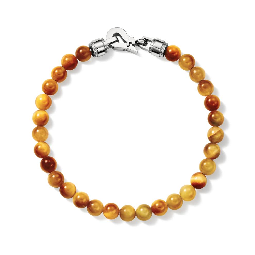 Men's Honey Tiger-Eye Bead Bracelet in Stainless Steel – Image 2 of 4