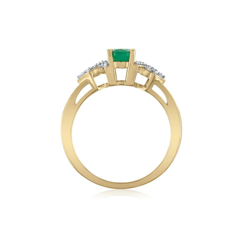 Oval-Shaped Emerald &amp; Diamond Ring in 14K Yellow Gold &#40;1/8 ct. tw.&#41; – Image 2 of 3