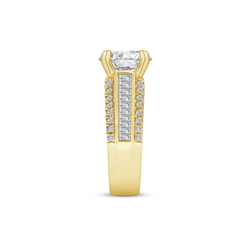 1 ct. tw. Round and Baguette-Cut Diamond Semi-Mount Engagement Ring in 14k Yellow Gold &#40;Setting Only&#41; – Image 5 of 6