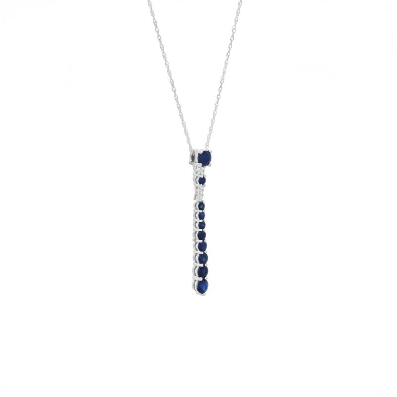 Blue Sapphire &amp; Diamond Accent Stick Pendant Necklace in 10K White Gold – Image 2 of 4
