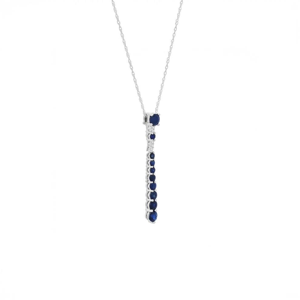 Blue Sapphire &amp; Diamond Accent Stick Pendant Necklace in 10K White Gold – Image 2 of 4