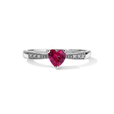 Lab-Created Ruby & Lab-Created White Sapphire Heart Ring in 10K White Gold