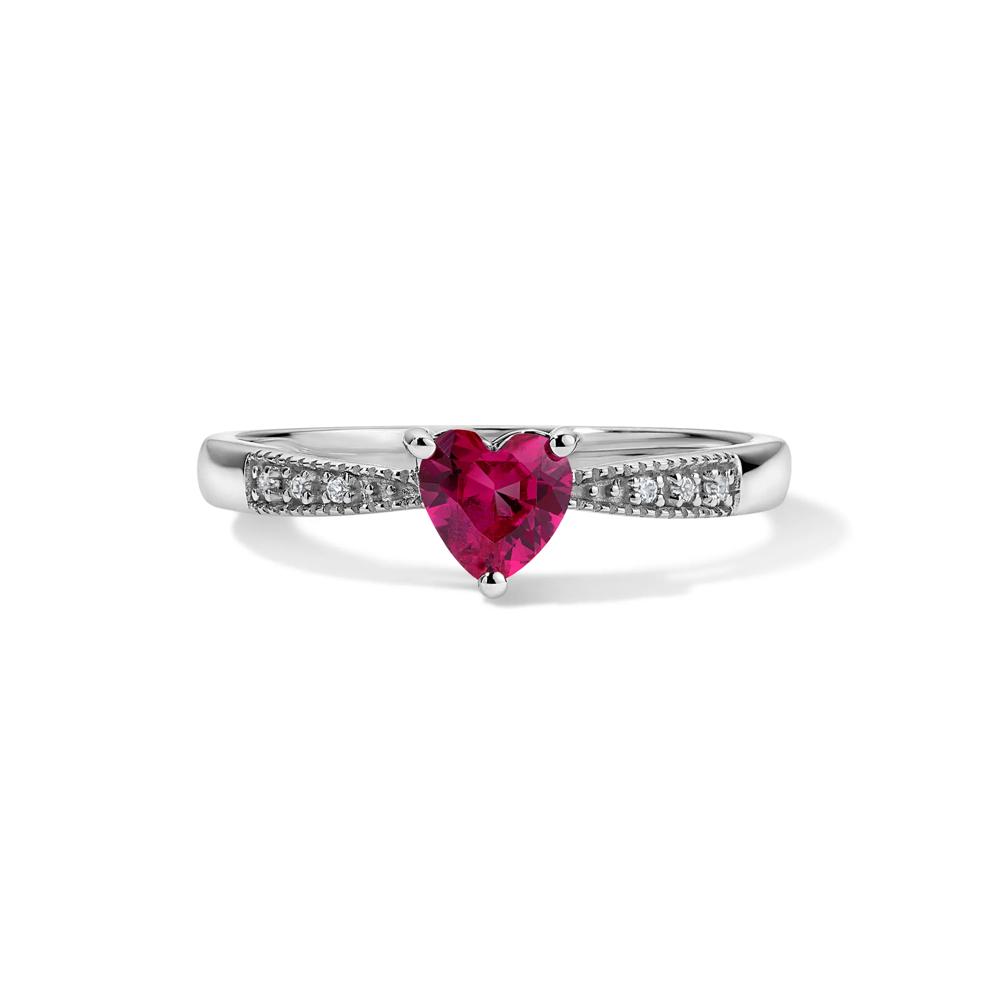 Lab-Created Ruby &amp; Lab-Created White Sapphire Heart Ring in 10K White Gold – Image 1 of 4