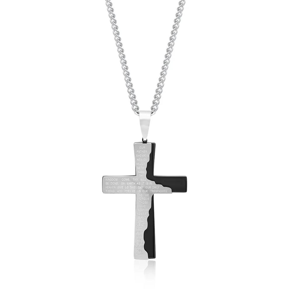 Men's Prayer Cross Pendant in Sterling Silver – Image 1 of 3