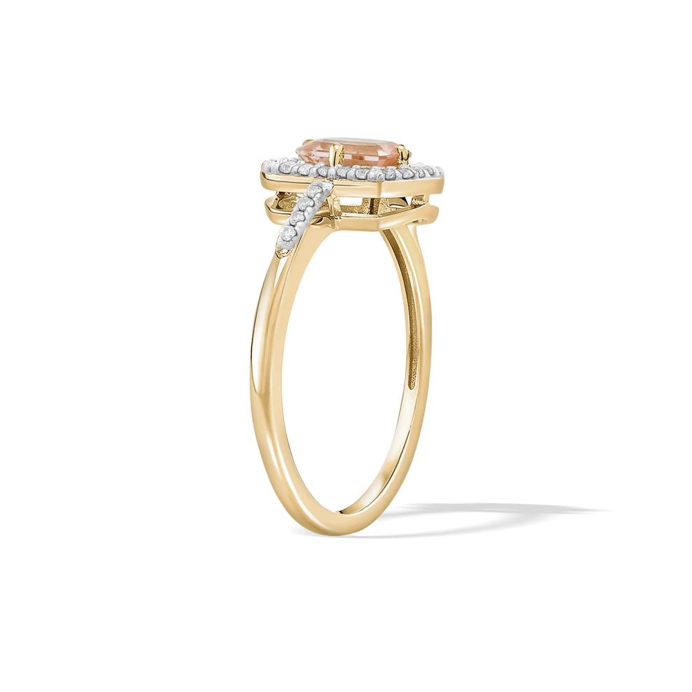 Morganite &amp; Diamond Halo Ring in 10K Yellow Gold (1/7 ct. tw.) – Image 2 of 4