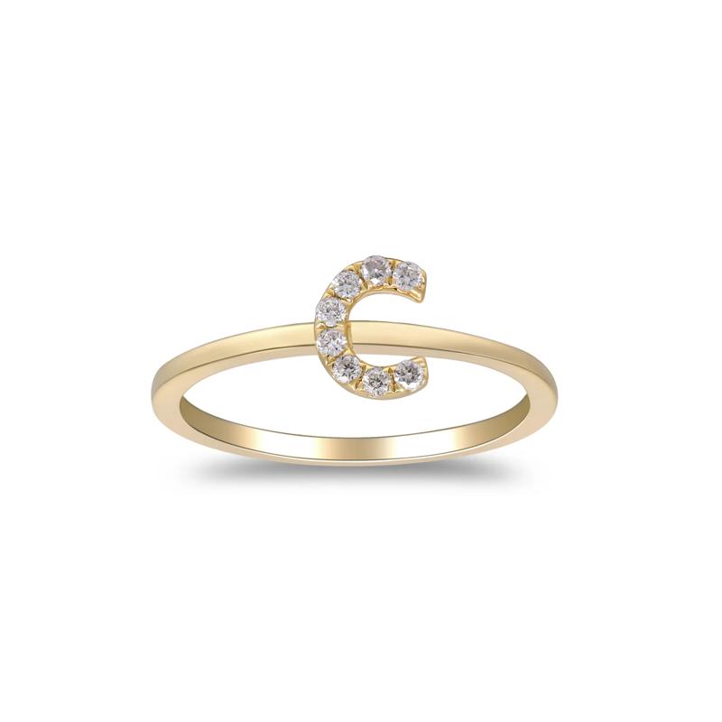 Diamond Accent &quot;C&quot; Initial Ring in 10K Yellow Gold – Image 1 of 5