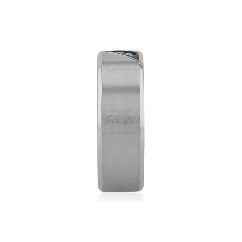 Men&rsquo;s Blue Diamond Ring in Stainless Steel, 8mm – Image 3 of 3