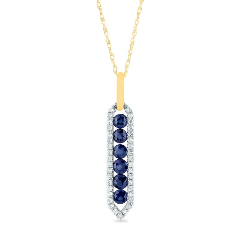 Blue Sapphire and Diamond Pendant in 10K Yellow Gold &#40;1/5 ct. tw.&#41; – Image 1 of 3