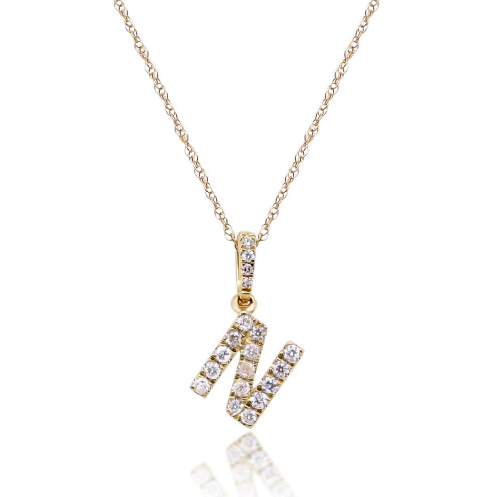 Diamond N Initial Pendant in 10K Yellow Gold (1/10 ct. tw.) – Image 1 of 4