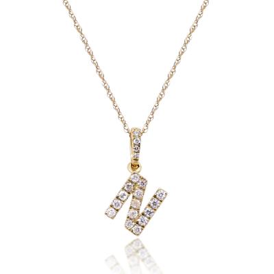Diamond N Initial Pendant in 10K Yellow Gold (1/10 ct. tw.)