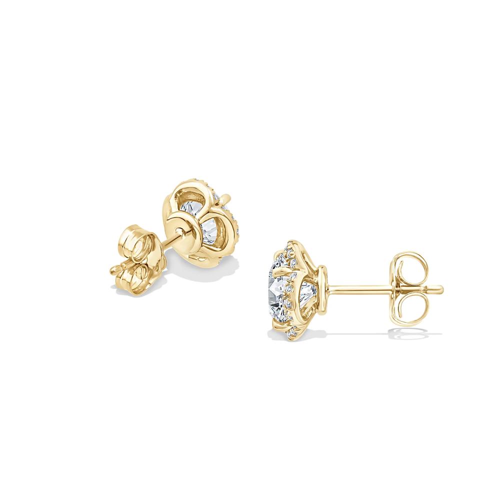 Lab Grown Diamond Fancy Halo Stud Earrings in 10K Yellow Gold (2 1/7 ct. tw.) – Image 2 of 3