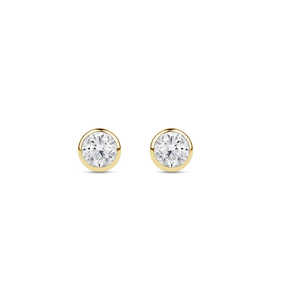 Lab Grown Diamond Round Bezel-Set Solitaire Stud Earrings in 14K Yellow Gold (1/3 ct. tw.) – Image 2 of 3