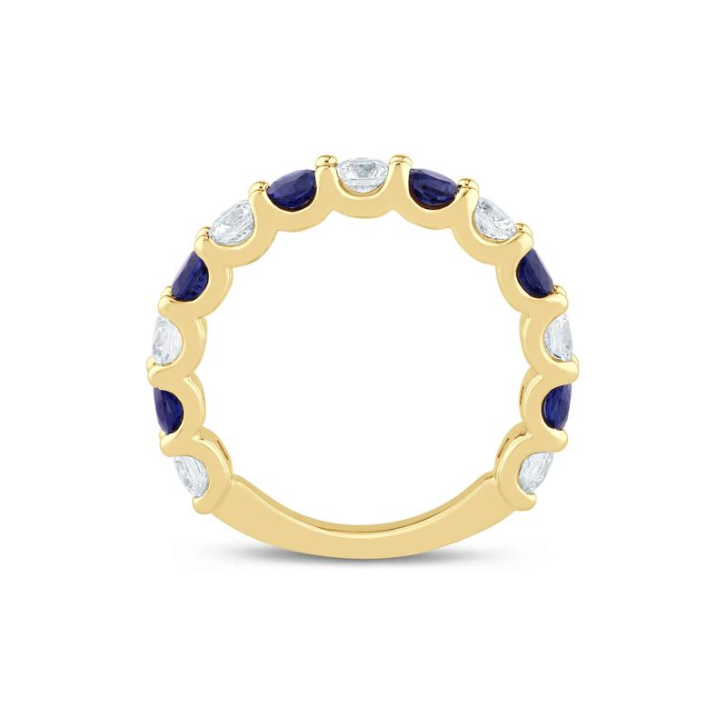 Lab Grown Diamond and Lab-Created Blue Sapphire Anniversary Band in 14K Yellow Gold &#40;1 ct. tw.&#41; – Image 2 of 3