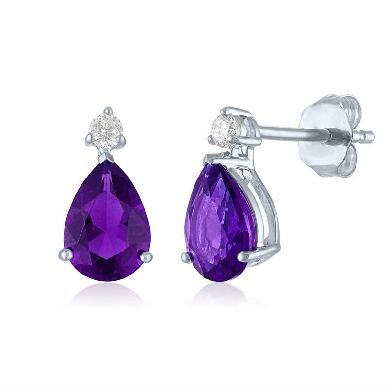 Amethyst and Lab-Created White Sapphire Birthstone Earrings in 10K White Gold – Image 1 of 1