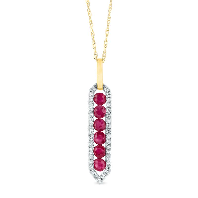 Ruby and Diamond Pendant in 10K Yellow Gold &#40;1/5 ct. tw.&#41; – Image 1 of 3