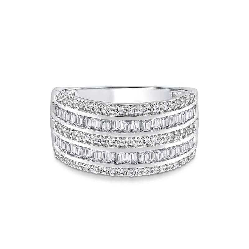 Round and Baguette Multi-Row Diamond Band in 14K White Gold &#40;3 ct. tw.&#41; – Image 1 of 3