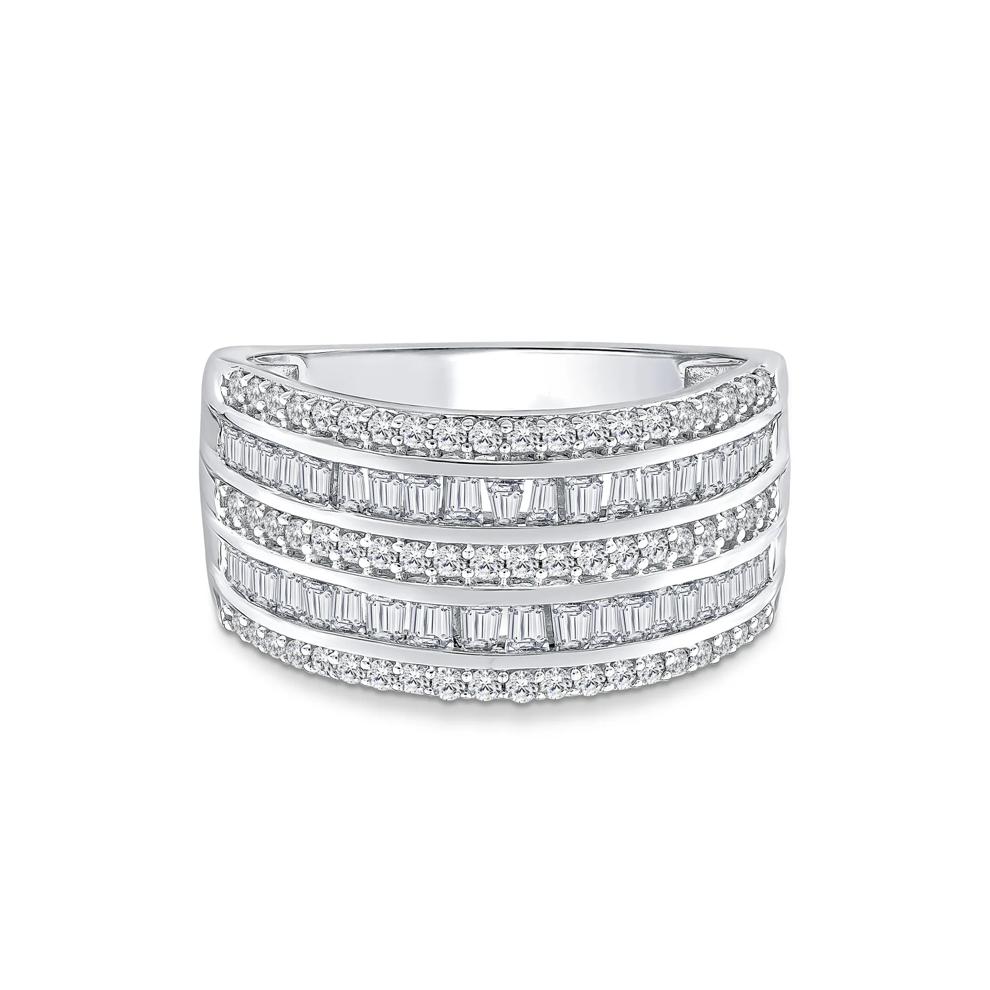 Round and Baguette Multi-Row Diamond Band in 14K White Gold (3 ct. tw.) – Image 1 of 3