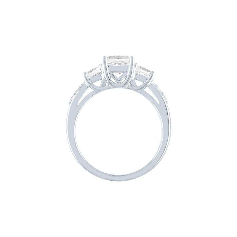 Lab Created White Sapphire Ring with Three-Stone Cushion-Cut in Sterling Silver – Image 2 of 3