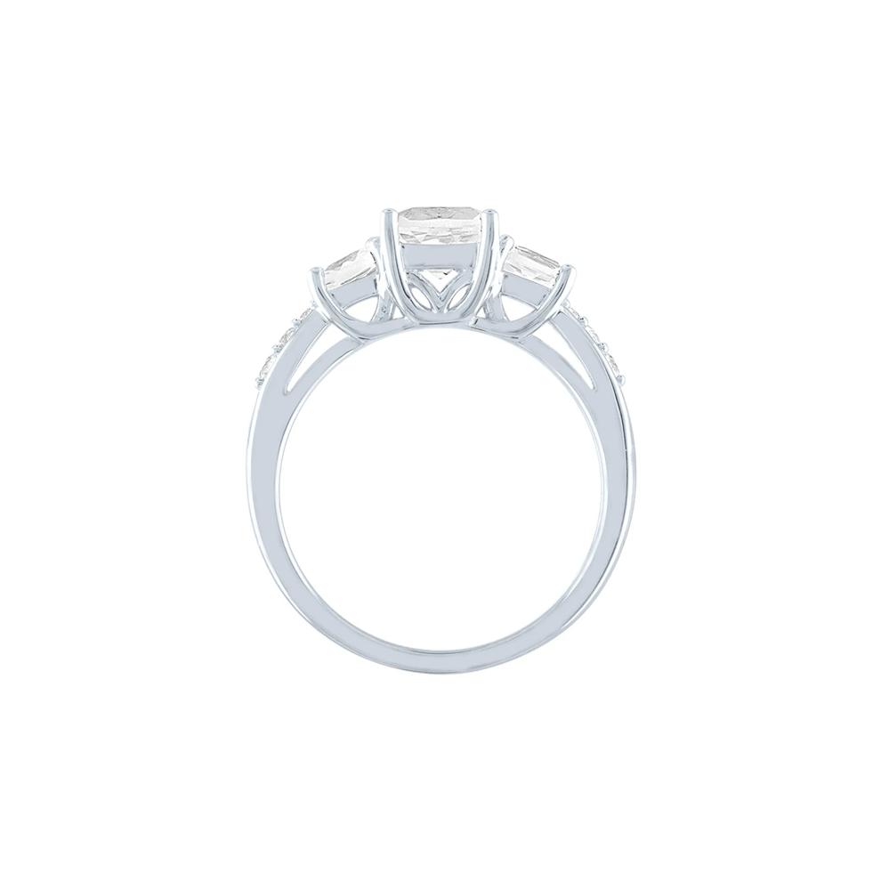 Lab Created White Sapphire Ring with Three-Stone Cushion-Cut in Sterling Silver – Image 2 of 3