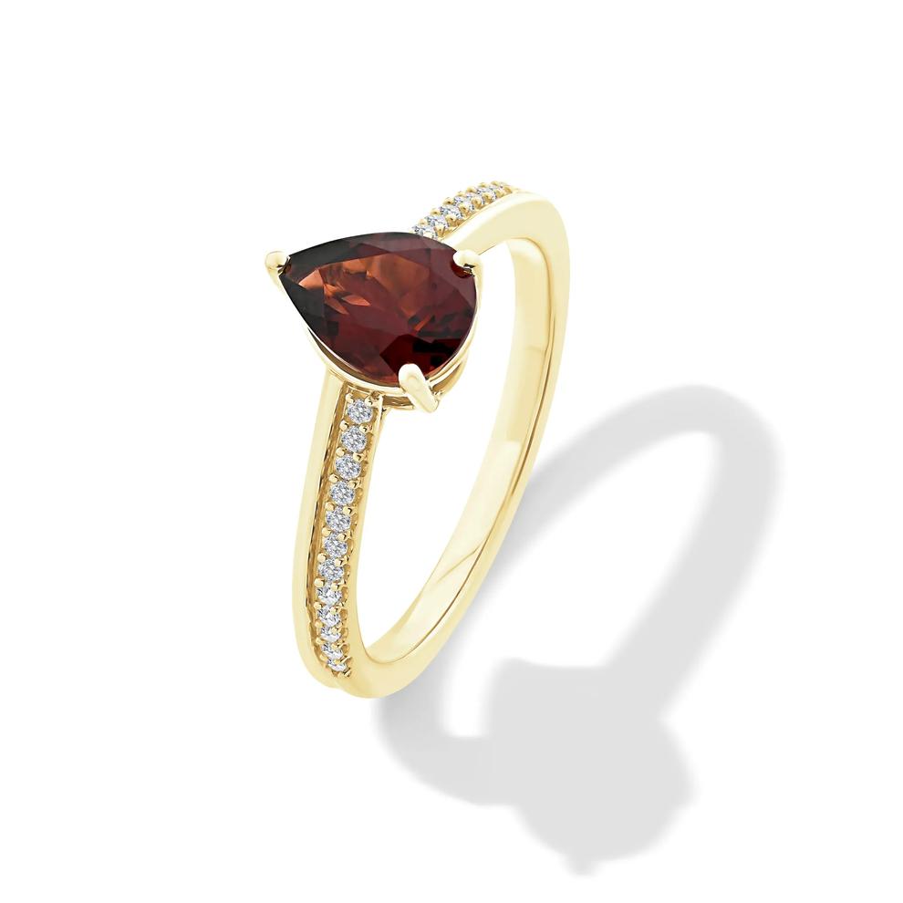 Pear-Shaped Garnet &amp; Diamond Ring in 10K Yellow Gold (1/10 ct. tw.) – Image 4 of 4