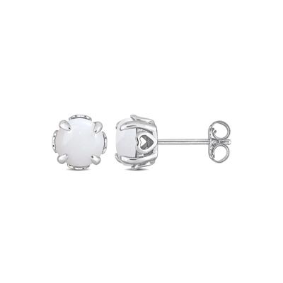 Birthstone Stud Earrings with Heart Baskets in Sterling Silver
